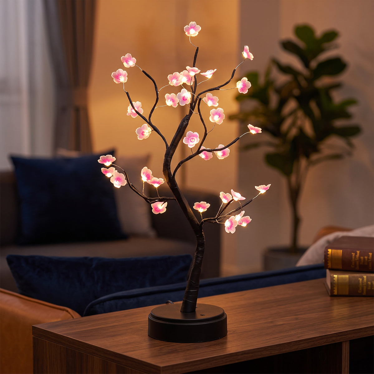 Lampe bonsaï fleurs de cerisier Halume Sakura, vue de trois quarts arrière